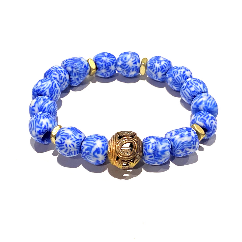 Recycled Glass Bracelet "Donna" Blue & White Limited Edition